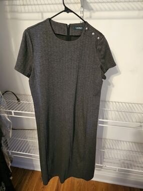 Lauren Ralph Lauren Charcoal Gray Short-Sleeve Midi Dress